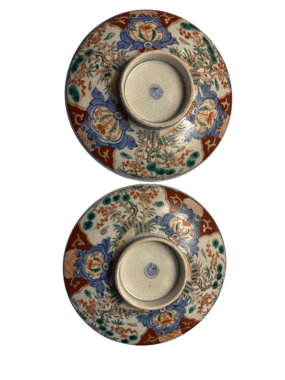 Vintage Japanese Imari Arita Porcelain 4.5" Saucers Small Plates Pair Fuku Mark